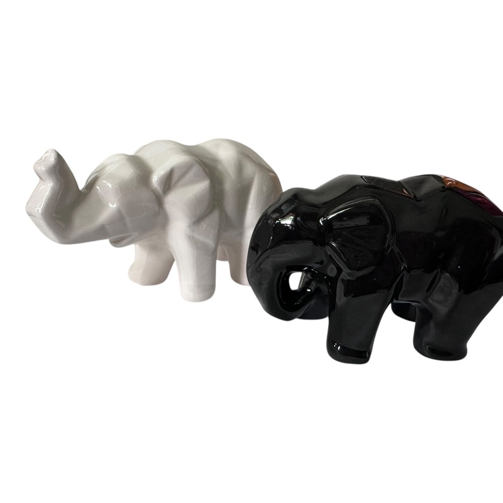 Unbranded Elephant Figurines Unisex Small Black White Excellent Ceramic Set 2 - Picture 12 of 13